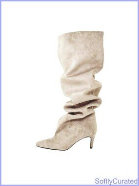 Slouch Knee High Boots Pointed Toe Faux Suede Stiletto Kitten Heel Long Boots